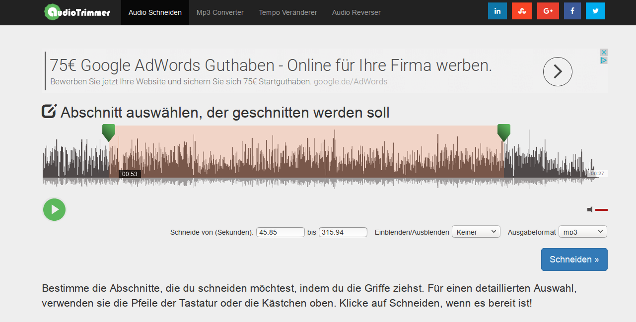 mp3 online schneiden: Audiotrimmer