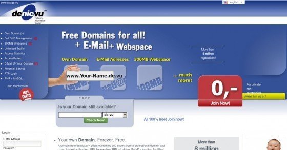 de|nic|vu - Kostenlose .de.vu-Domain + gratis Webspace ohne Zwangswerbung