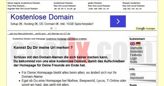 Gratis werbefreie 3rd-Level Domains für die eigene Homepage