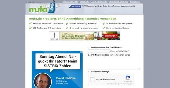 Unbegrenzt kostenlose SMS mit Mufa.de versenden